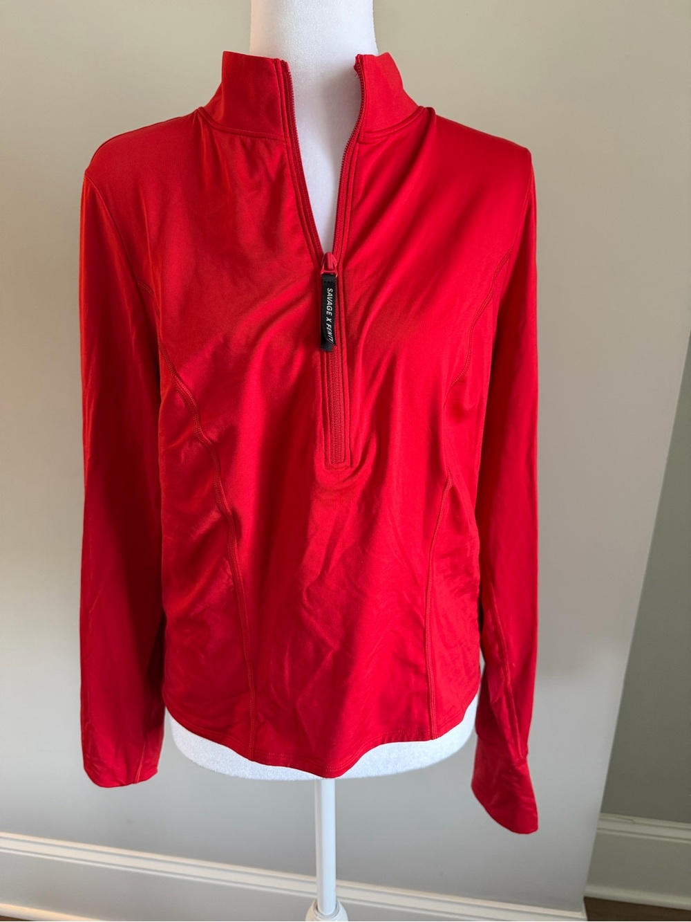 Savage X Fenty Red Long-Sleeve Half-Zip Pullover performance